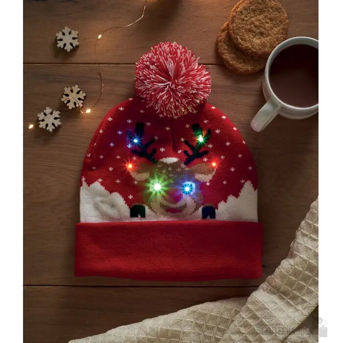 Gebreide kerstmuts led Shimas light rood