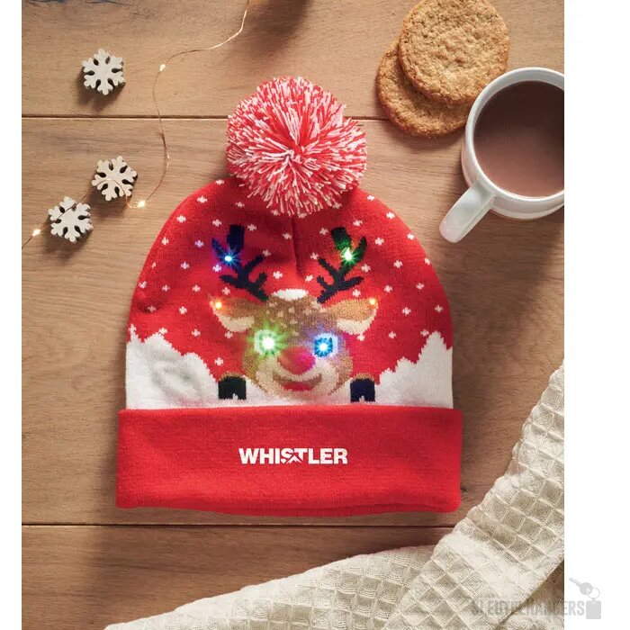 Gebreide kerstmuts led Shimas light rood