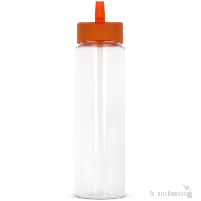 RPET waterfles met rietje (600 ml) Oranje