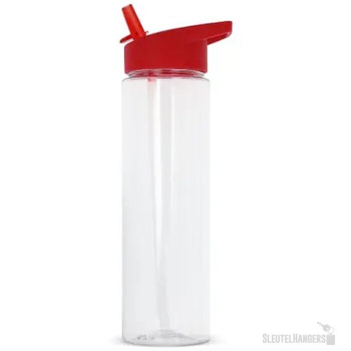 RPET waterfles met rietje (600 ml) Rood