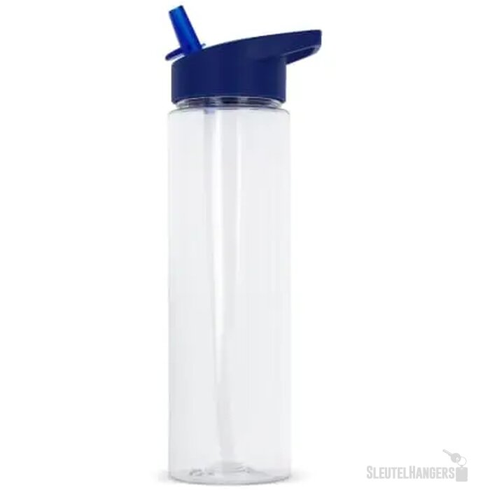 RPET waterfles met rietje (600 ml) Blauw