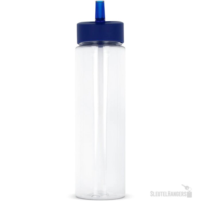 RPET waterfles met rietje (600 ml) Blauw