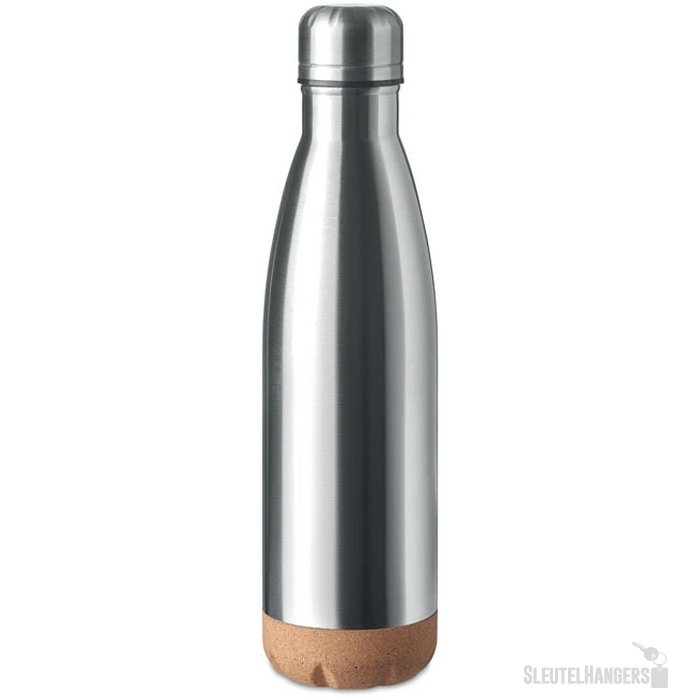 Dubbelwandige fles 500 ml Aspen cork mat zilver