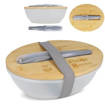 Lunchbox R-PP &amp; bamboe met bestek - 1L grijs