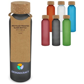 Matglazen gerecycled fles met kurken dop 500ml ecru / rood