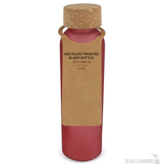 Matglazen gerecycled fles met kurken dop 500ml ecru / rood