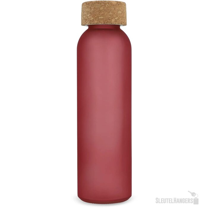 Matglazen gerecycled fles met kurken dop 500ml ecru / rood