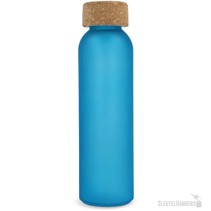 Matglazen gerecycled fles met kurken dop 500ml ecru / blauw