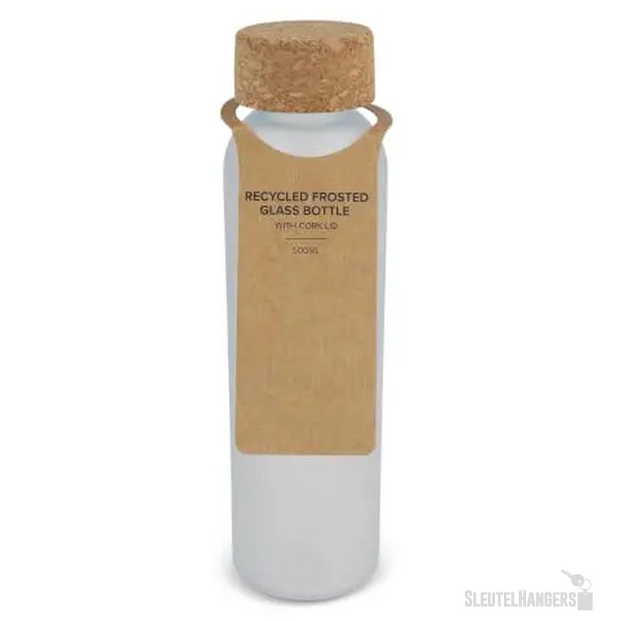Matglazen gerecycled fles met kurken dop 500ml ecru / wit