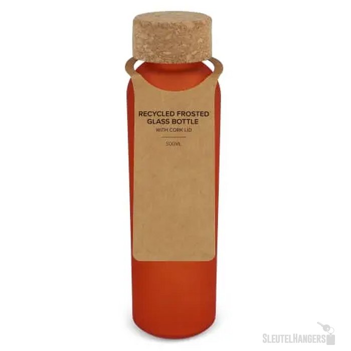 Matglazen gerecycled fles met kurken dop 500ml ecru / oranje