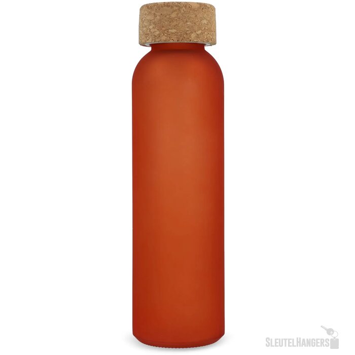 Matglazen gerecycled fles met kurken dop 500ml ecru / oranje