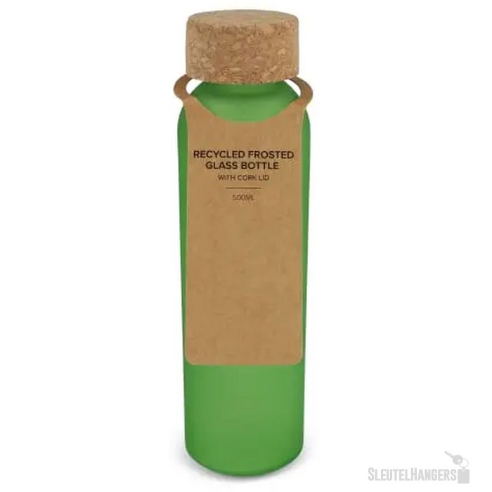 Matglazen gerecycled fles met kurken dop 500ml ecru / lichtgroen