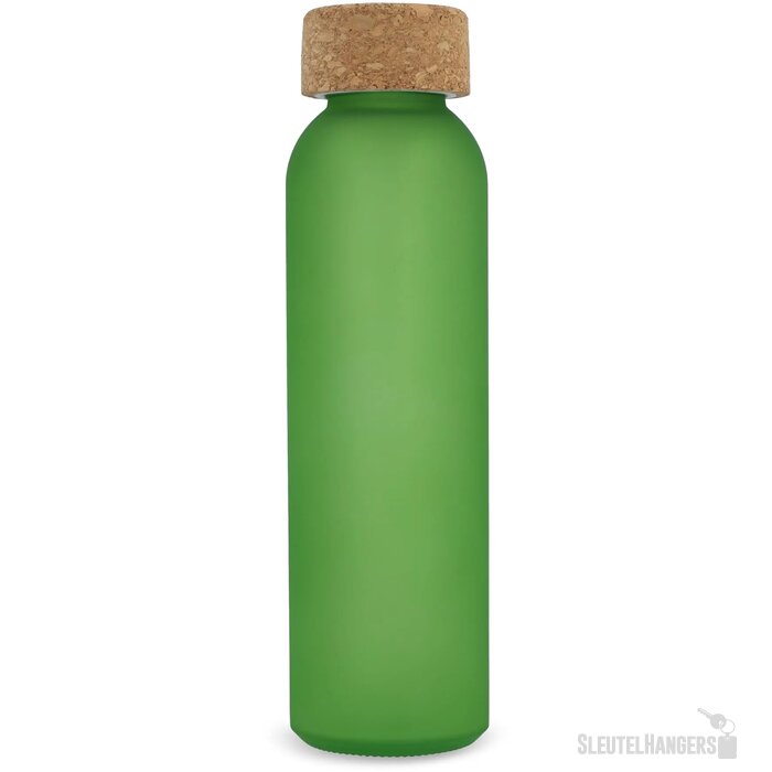 Matglazen gerecycled fles met kurken dop 500ml ecru / lichtgroen