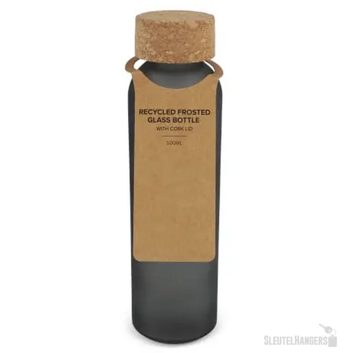 Matglazen gerecycled fles met kurken dop 500ml ecru / zwart