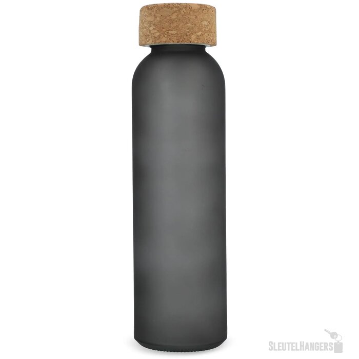 Matglazen gerecycled fles met kurken dop 500ml ecru / zwart