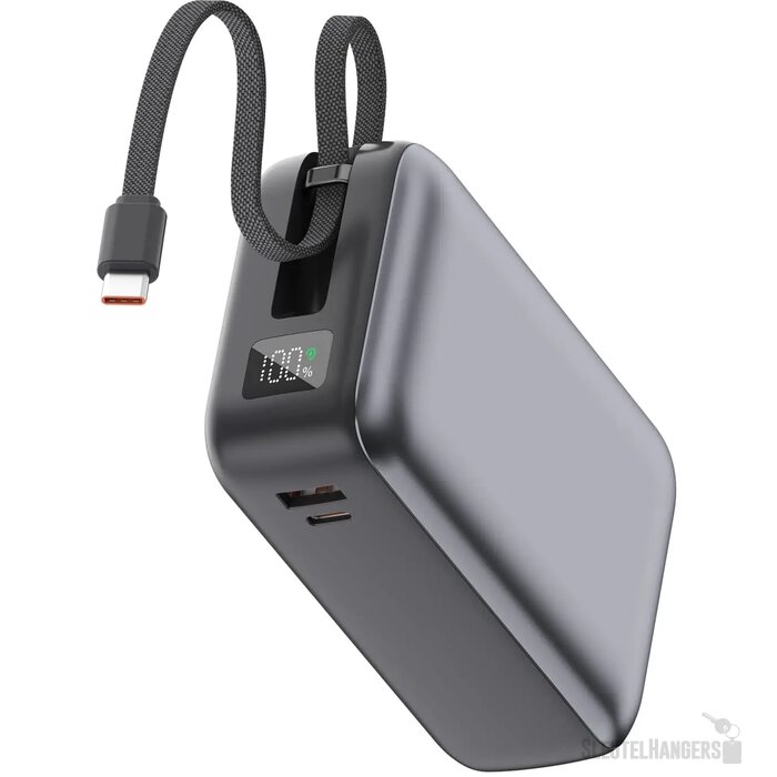 Nova Laptop 65W Powerbank met ingebouwde USB-C kabel 30000 mAh donker grijs