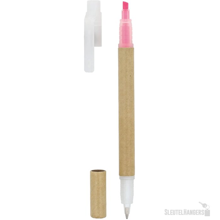 Papieren tekstmarker balpen roze