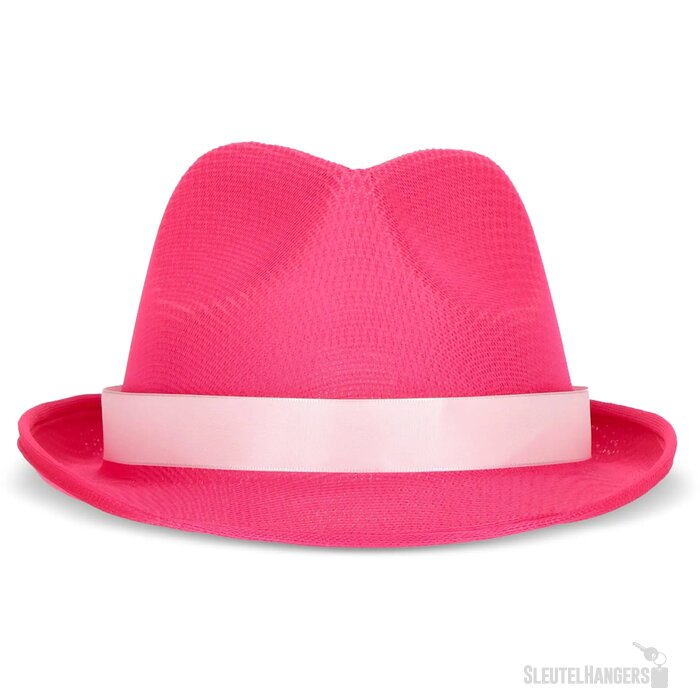 Polyester hoed met band fluor assorti / paars
