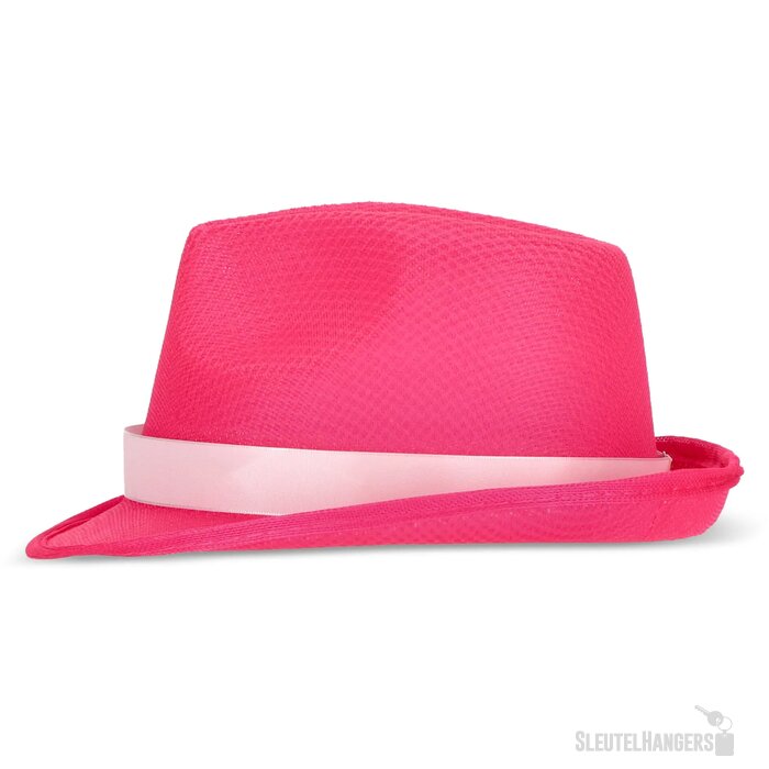 Polyester hoed met band fluor assorti / paars