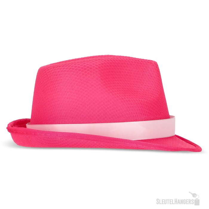 Polyester hoed met band fluor assorti / paars