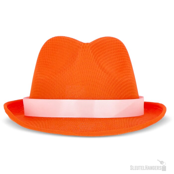 Polyester hoed met band oranje