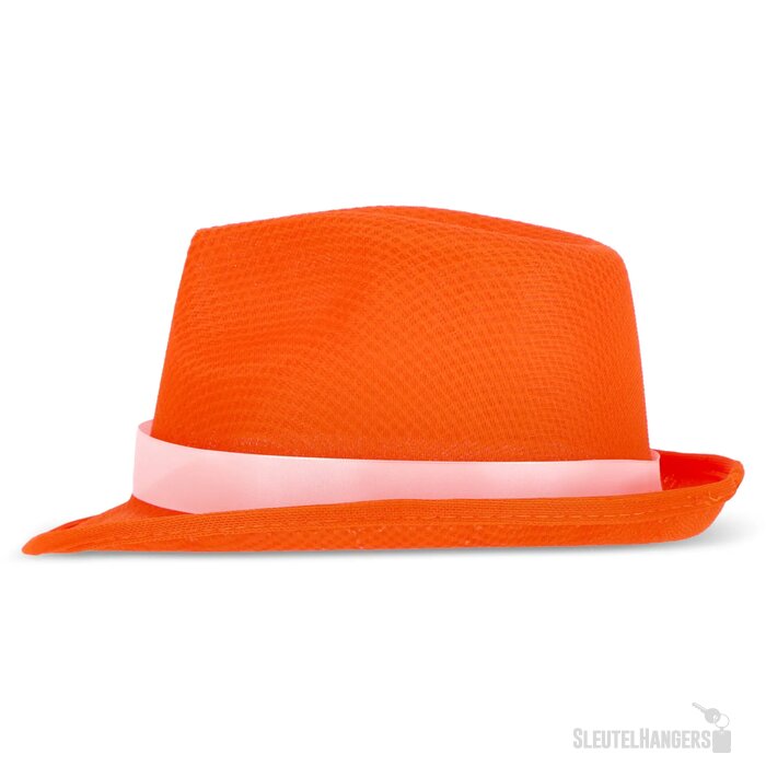 Polyester hoed met band oranje