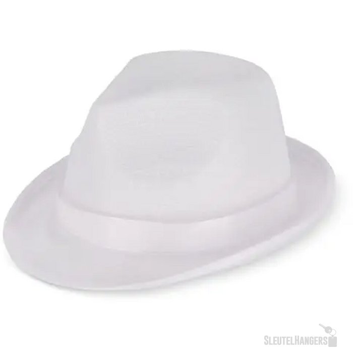 Polyester hoed met band wit