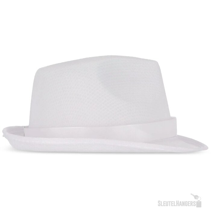 Polyester hoed met band wit