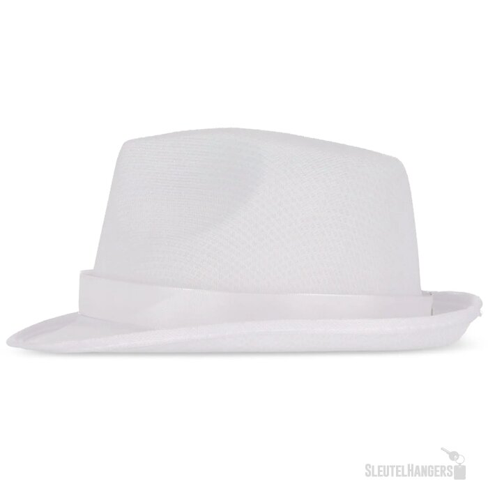 Polyester hoed met band wit