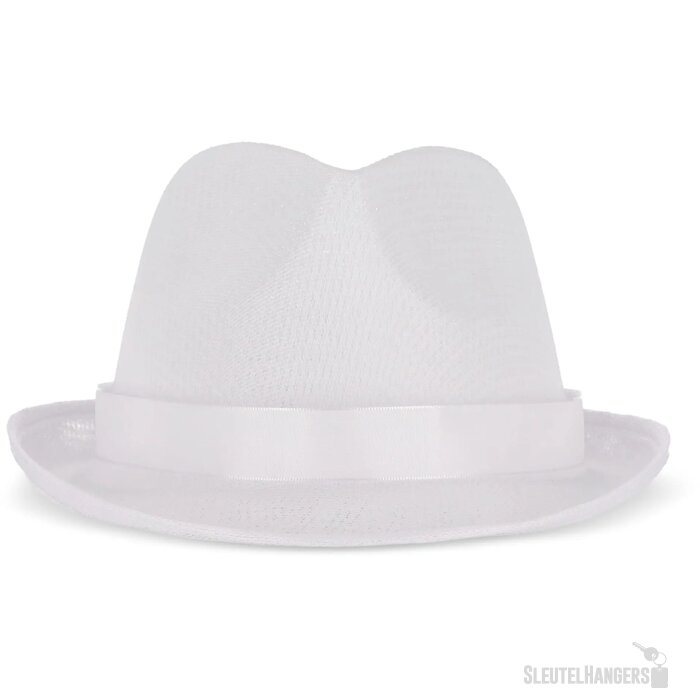 Polyester hoed met band wit