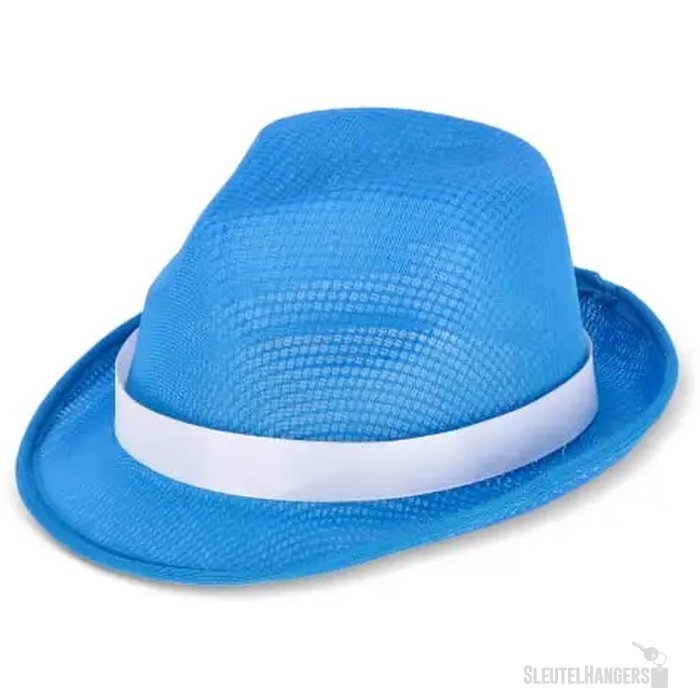 Polyester hoed met band blauw