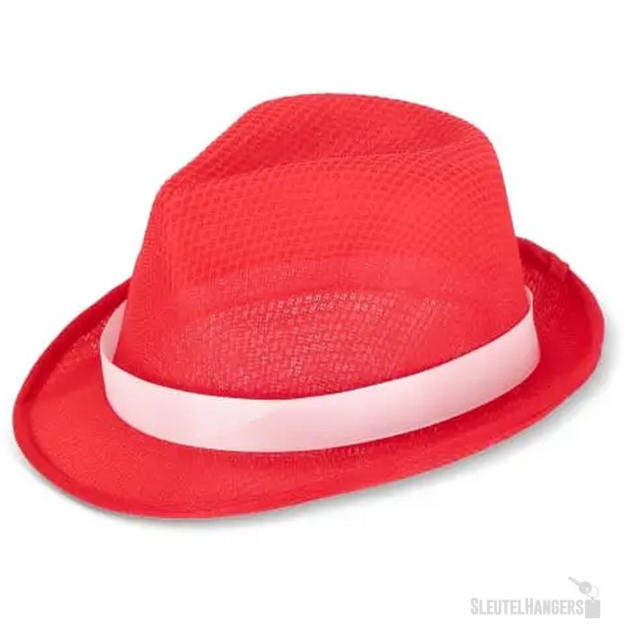 Polyester hoed met band rood