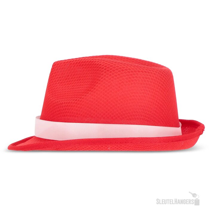 Polyester hoed met band rood