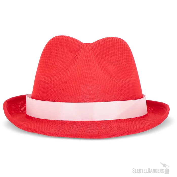Polyester hoed met band rood