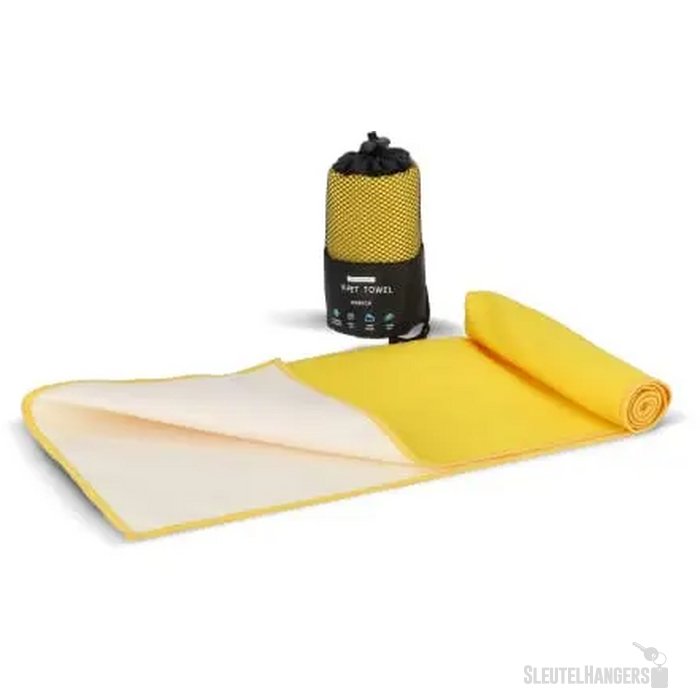 R-PET sneldrogende sport handdoek 40x80cm met etui (200g/m²) sublimatie geel