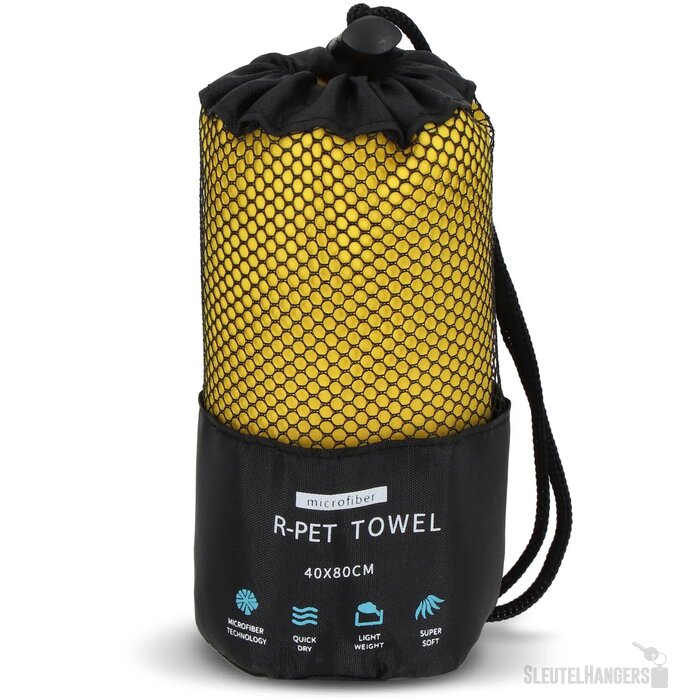 R-PET sneldrogende sport handdoek 40x80cm met etui (200g/m²) sublimatie geel