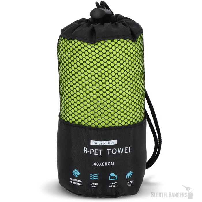 R-PET sneldrogende sport handdoek 40x80cm met etui (200g/m²) sublimatie lichtgroen