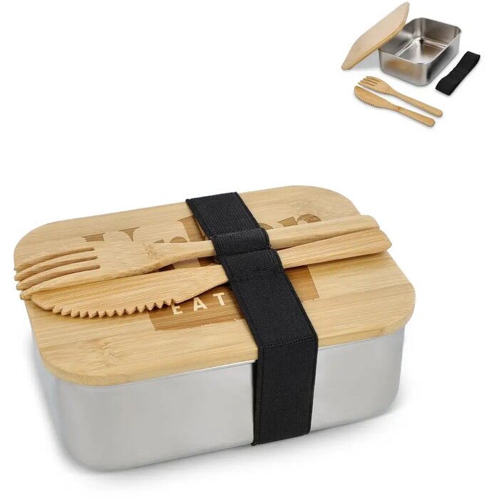Roestvrij stalen lunchbox met bamboo deksel