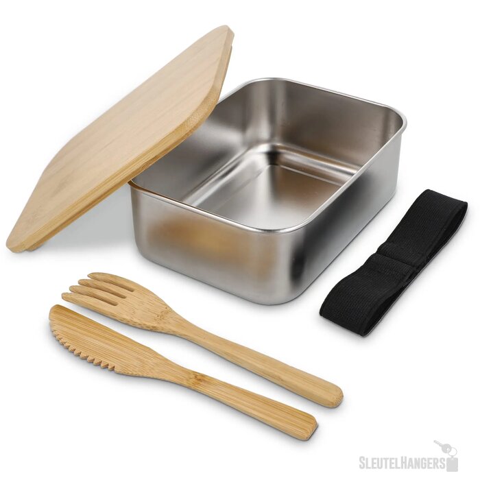 Roestvrij stalen lunchbox met bamboo deksel zilver
