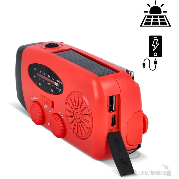 SafeSound Noodradio met Zonne-energie en Opwindbaar rood