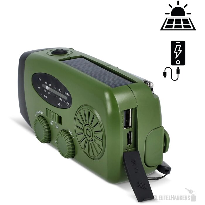 SafeSound Noodradio met Zonne-energie en Opwindbaar donker groen