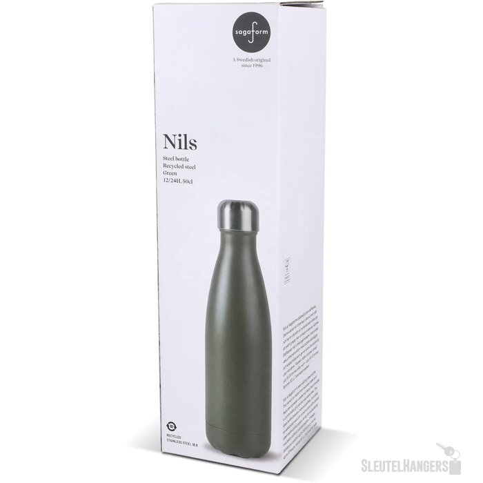 Sagaform Nils stalen fles gepoedercoat 500 ml dried green 500 ml