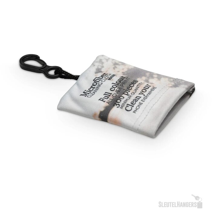 Sleutelhanger met Microvezel schoonmaakdoekje antibacterieel wit/transparant