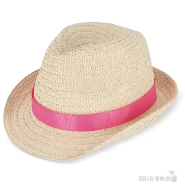 Strohoed met gekleurde band roze