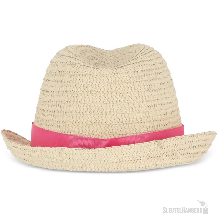 Strohoed met gekleurde band roze