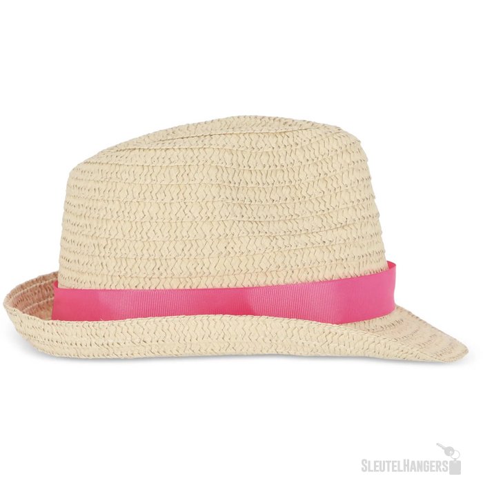 Strohoed met gekleurde band roze