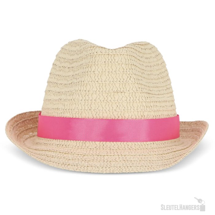 Strohoed met gekleurde band roze