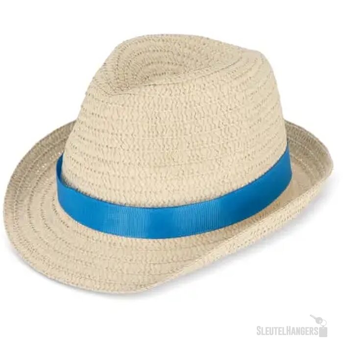 Strohoed met gekleurde band blauw