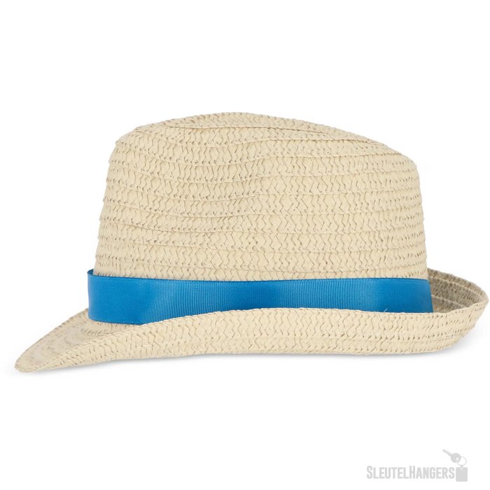 Strohoed met gekleurde band blauw