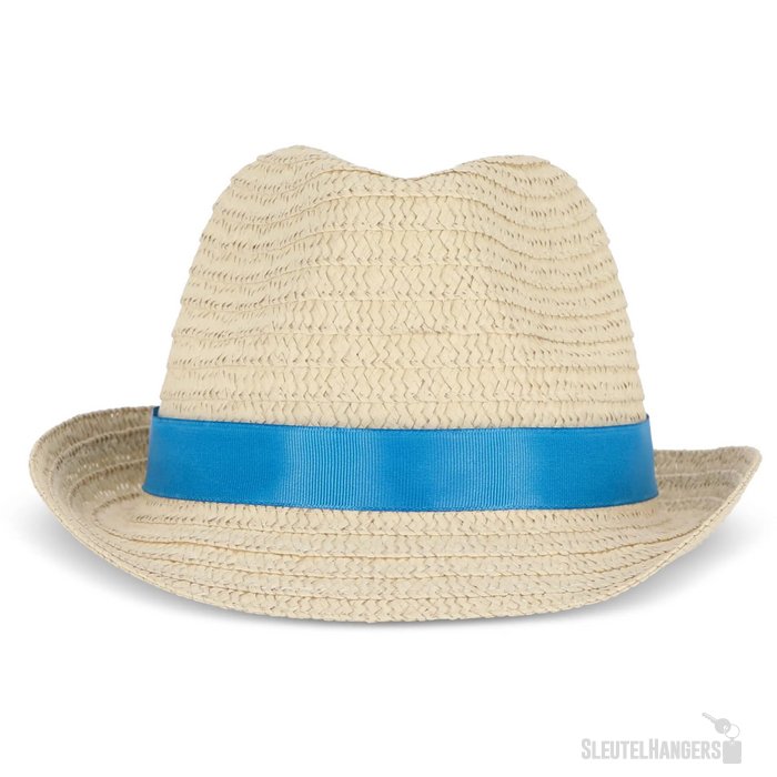Strohoed met gekleurde band blauw